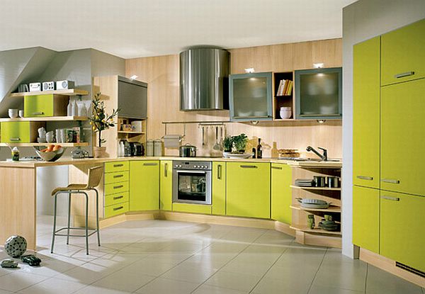 žalios spalvos atspalviai virtuvės interjero dizainui